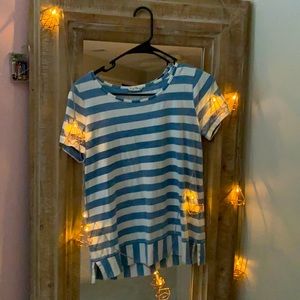 Blue and white small striped t-shirt
